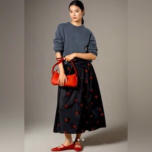 ANTHROPOLOGIE Avec Les Filles Cherry Appliqué Full Midi Skirt- Sz. S- NWT! $168